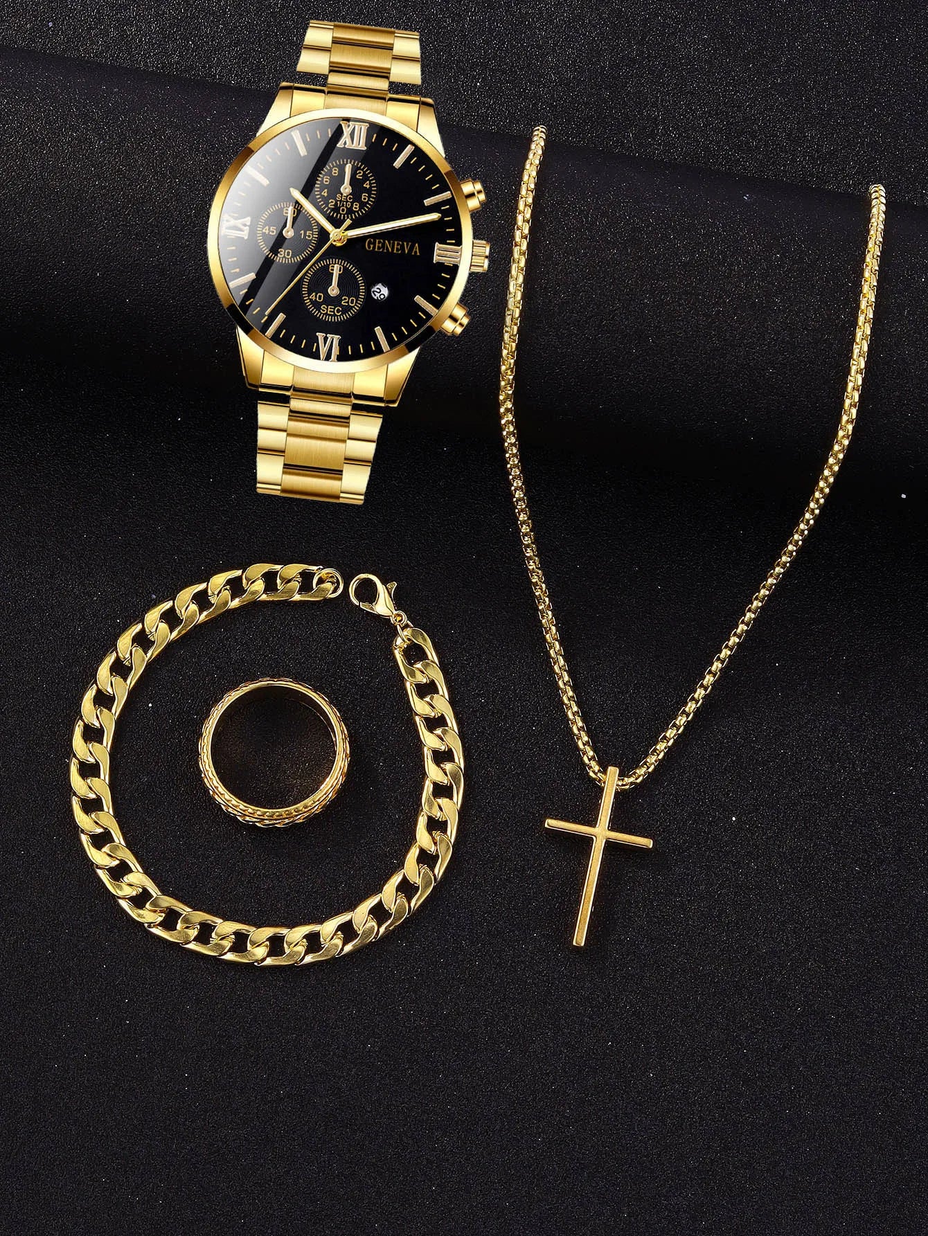 Kit Relógio com Pulseira, Anel e Colar
