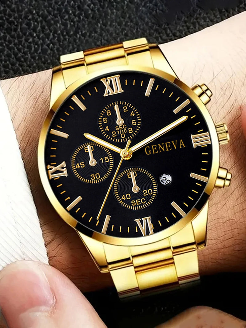 Kit Relógio com Pulseira, Anel e Colar