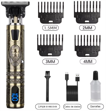 Aparador de Barba e Cabelo 2 em 1 Aço Inoxidável com Display em LED